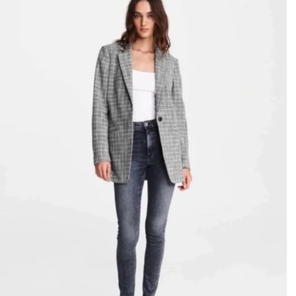 RAG & BONE designer gray checkered s plaid suit blazer jacket luxury NWT sz 6 - Picture 7 of 14
